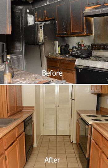 before and after kitchen fire, fire restortation